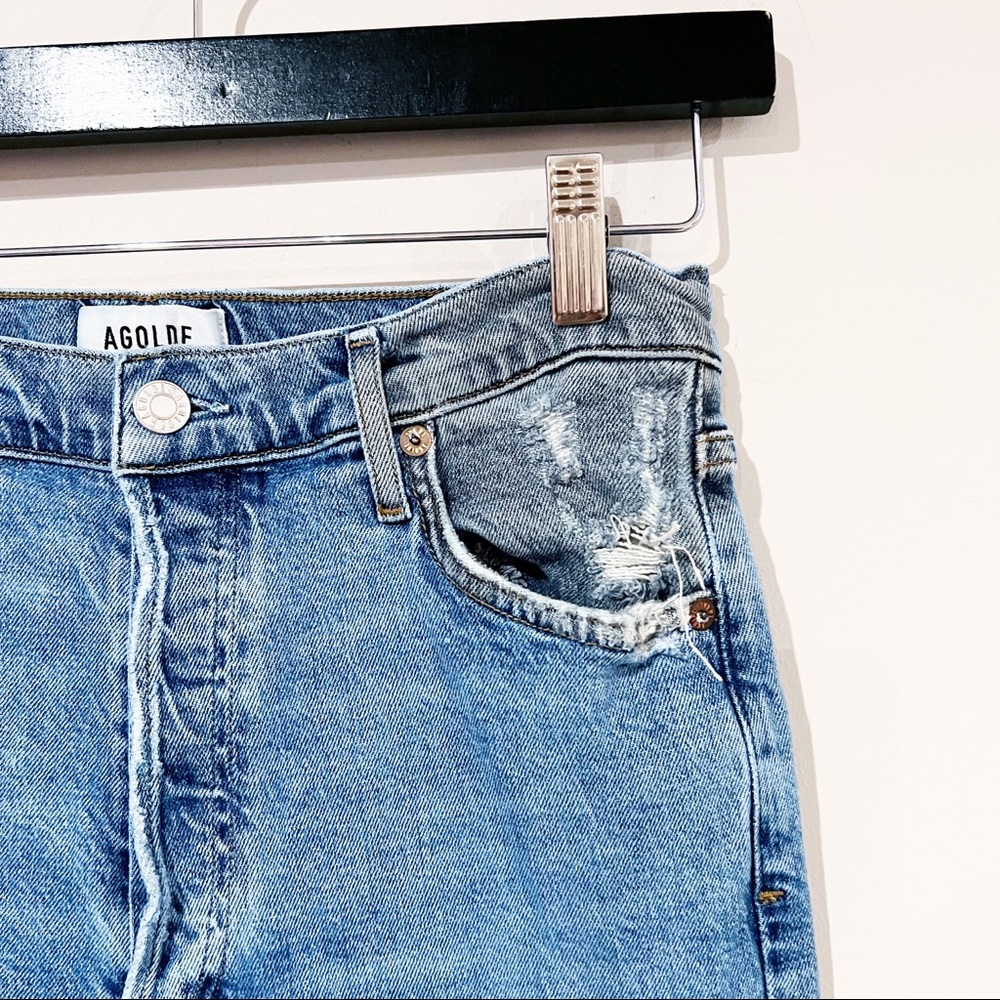 AGOLDE Nico High Rise Slim Fit Rooted Jeans Distressed Chewed Hem Denim Size 29 - Picture 7 of 10